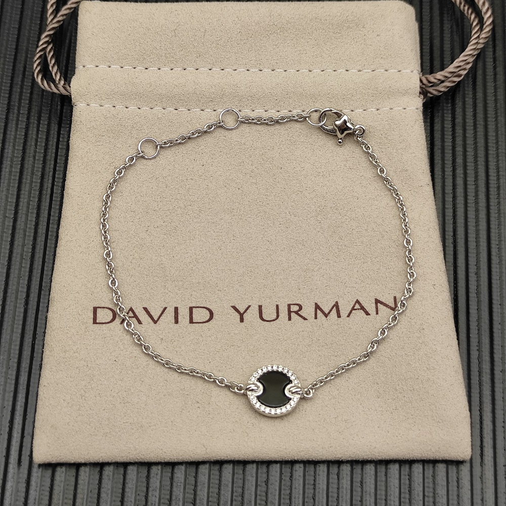 David Yurman Silver Round Diamond Black Onyx Bracelet